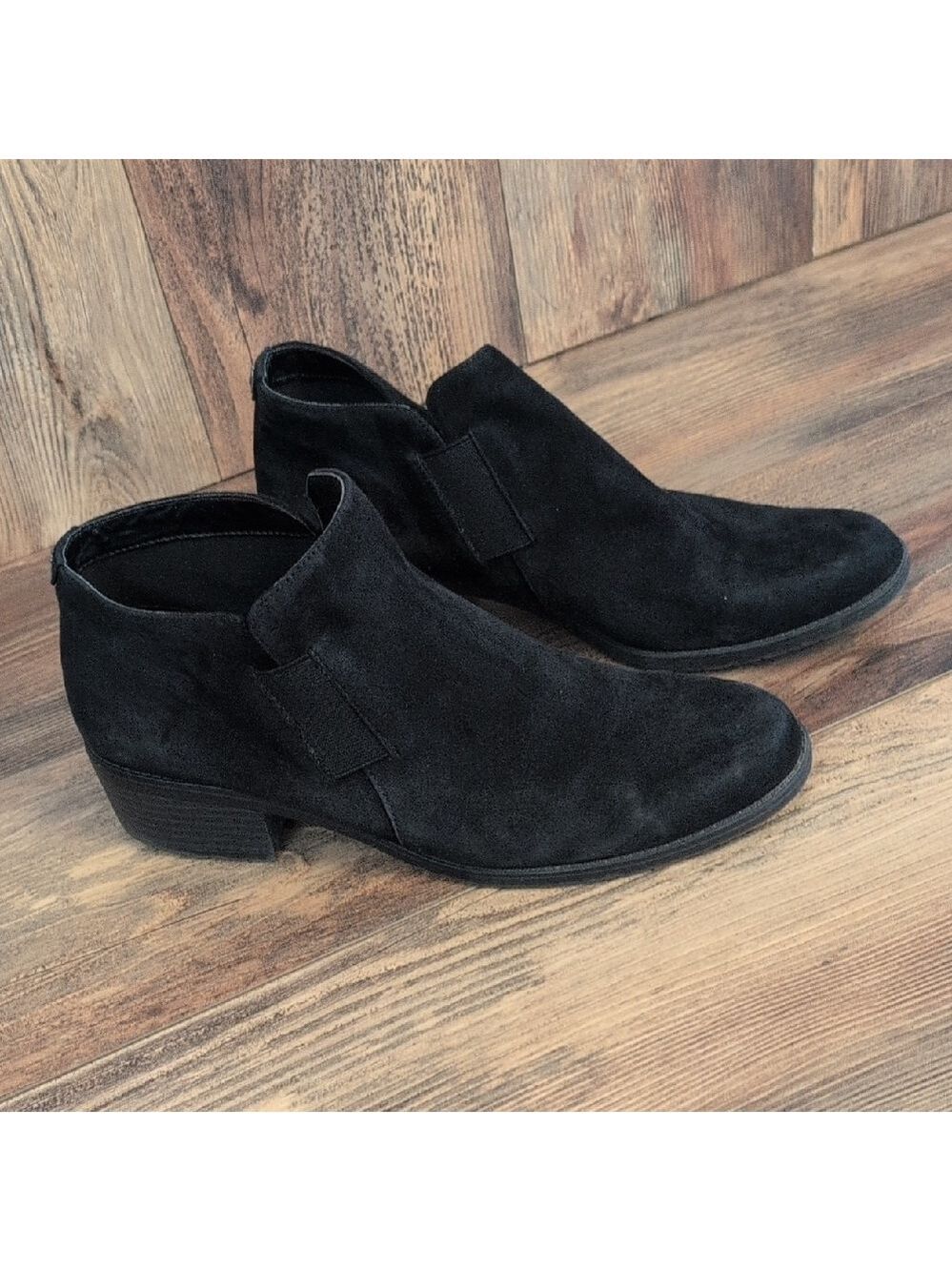 Anne Klein Black Suede Chukka Women's Slip On Boots 11M         729B